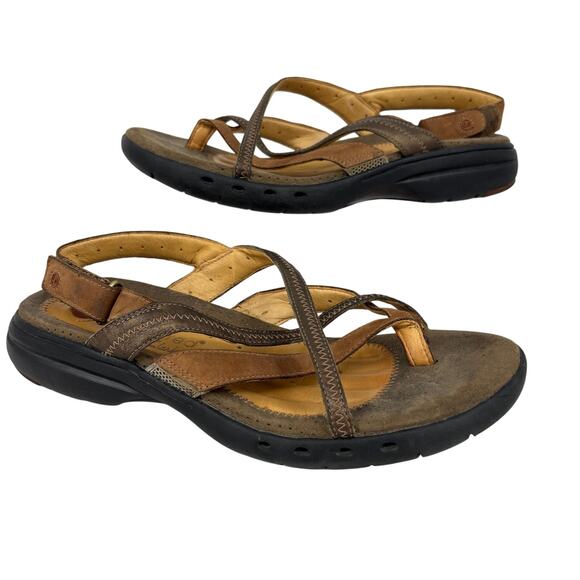 Clarks Unstructured Sandals Size 7 Bronze Brown Leather Toe Post Sling Back - Picture 1 of 10